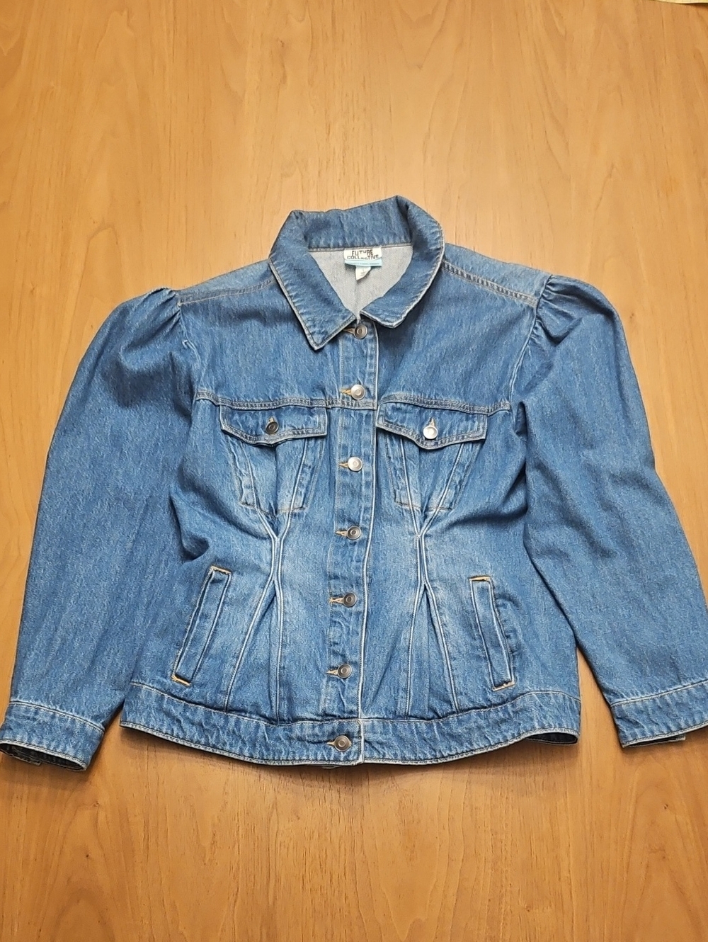 Black Designer Classic Blue Denim Jacket for Women Size Large